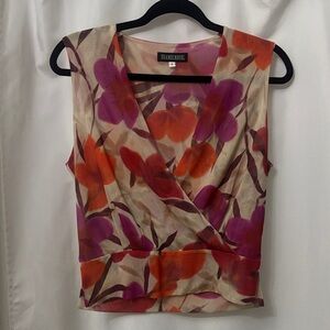 Elegant Floral Sleeveless Blouse - Red and Purple